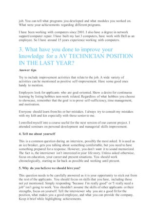 Technician Interview Questions Examples Av technician interview questions | DOCX