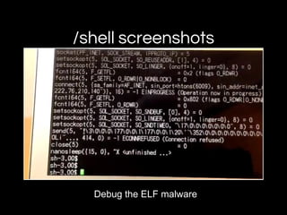 /shell screenshots
Debug the ELF malware
 