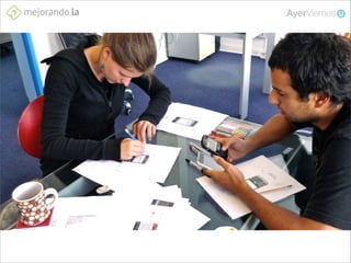 Herramientas para hacer WFs
• Lápiz & papel
• Omnigraffle
• Mocking Bird https://gomockingbird.com
• Moqups https://moqups.com
• UX Pin http://uxpin.com
• eZine de wireframes: http://wireframes.linowski.ca

 