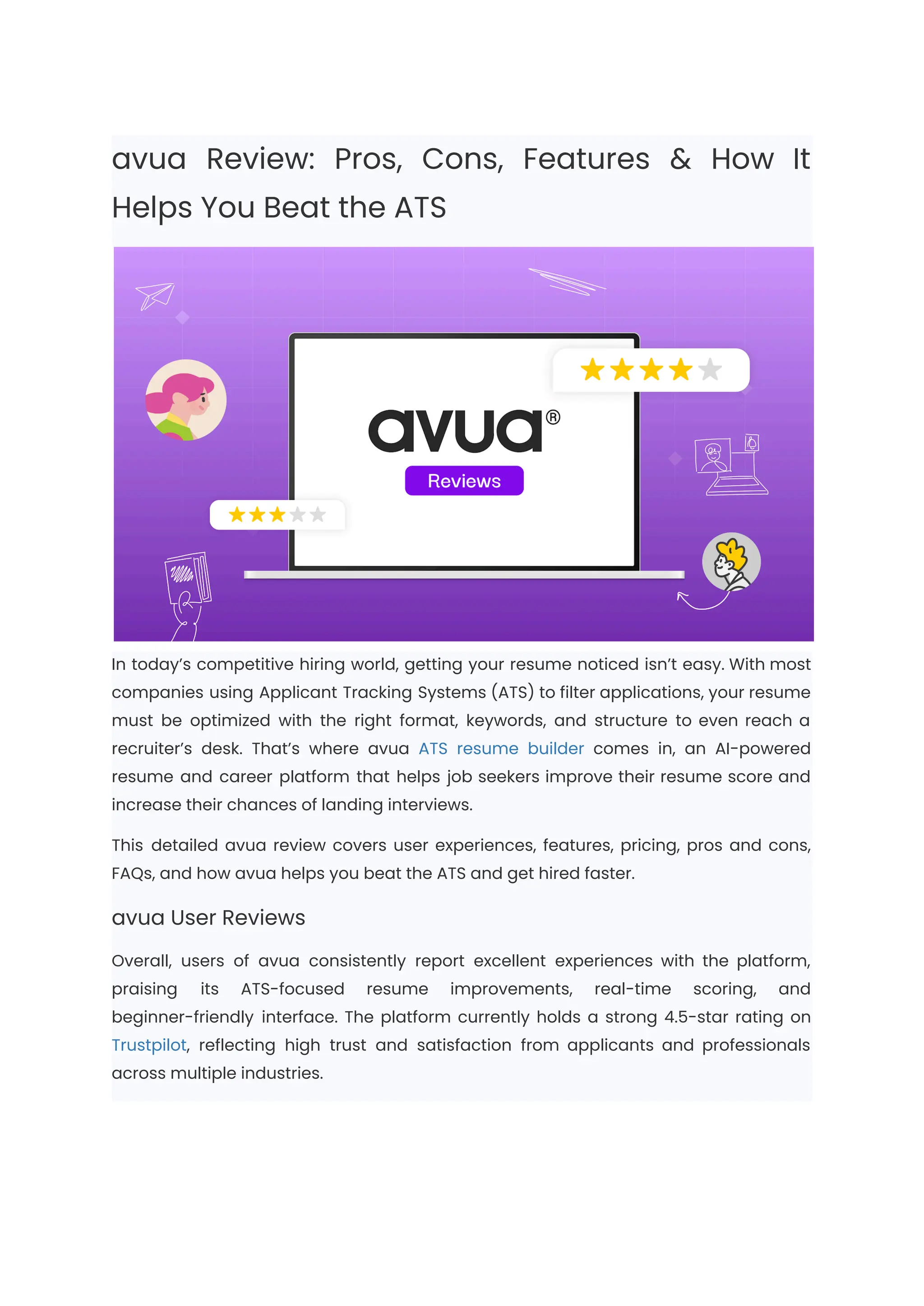 avua Review: Pros Cons Features How It Helps You Beat the ATS PDF