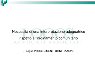 Necessità di una interpretazione adeguatrice
rispetto all’ordinamento comunitario
… segue PROCEDIMENTI DI INFRAZIONE
 