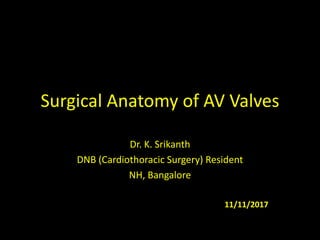 Surgical Anatomy of AV Valves
Dr. K. Srikanth
DNB (Cardiothoracic Surgery) Resident
NH, Bangalore
11/11/2017
 
