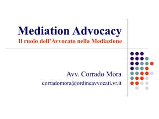Mediation Advocacy Il ruolo dell’Avvocato nella Mediazione Avv. Corrado Mora [email_address] 