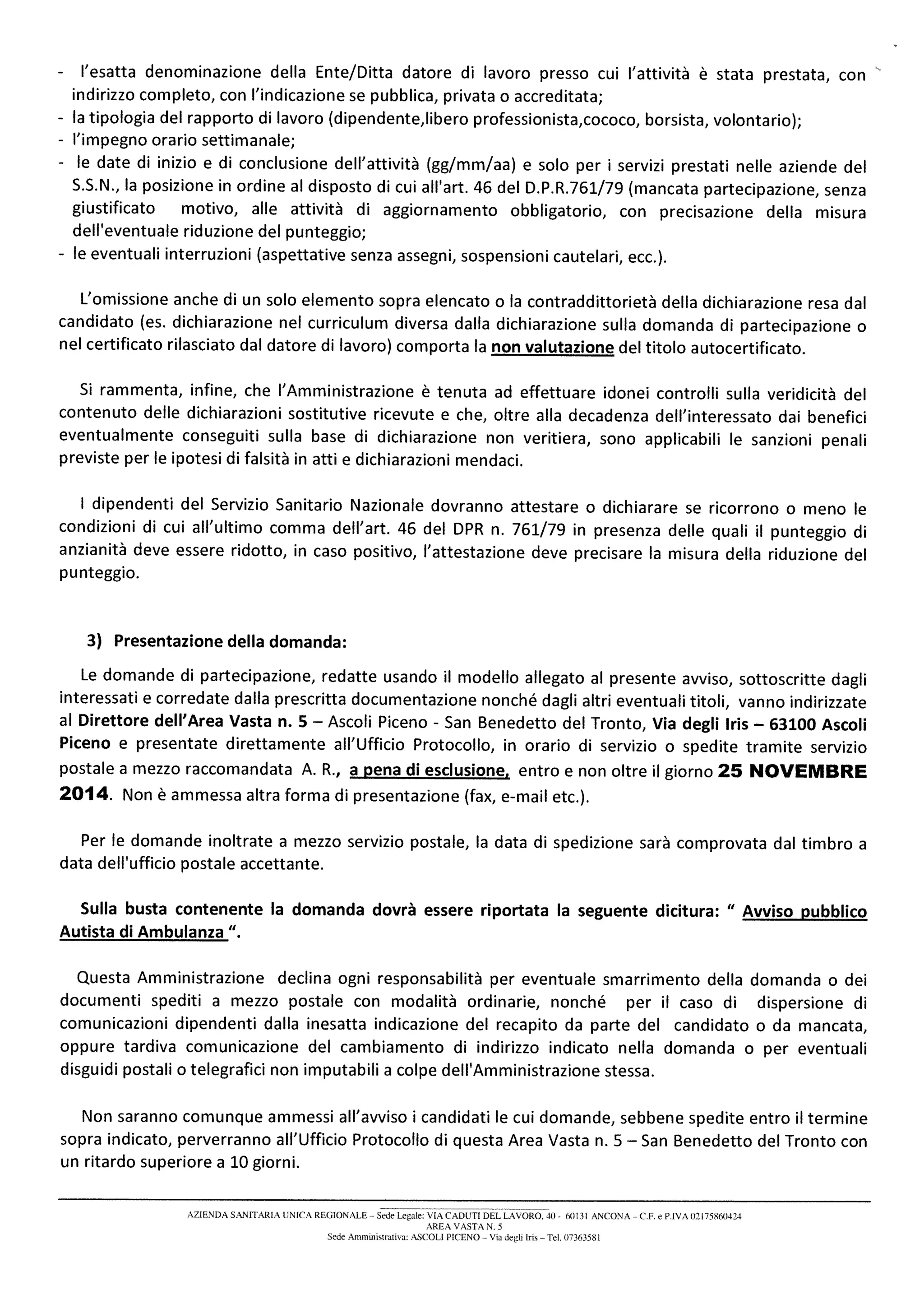 Avviso pubblico per selezione autisti ambulanza ASUR Marche zona 5