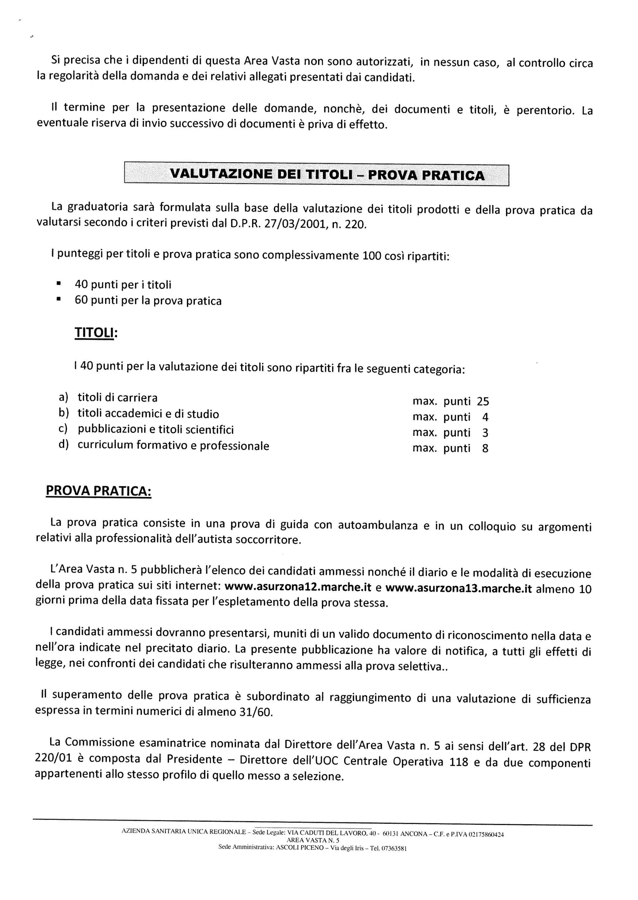 Avviso pubblico per selezione autisti ambulanza ASUR Marche zona 5
