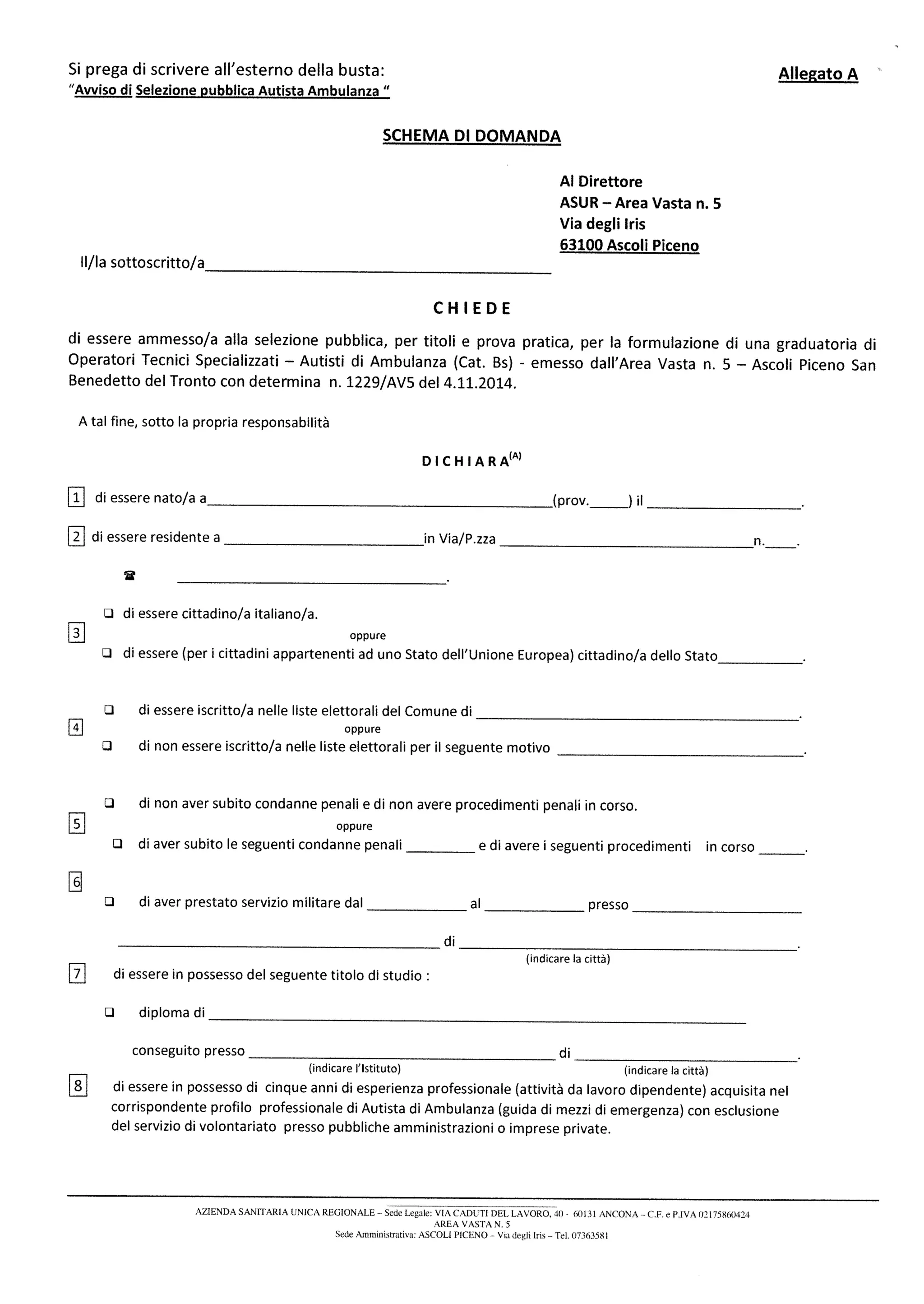 Avviso pubblico per selezione autisti ambulanza ASUR Marche zona 5
