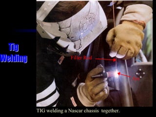 TIG welding a Nascar chassis together.
Filler Rod
Arc
 
