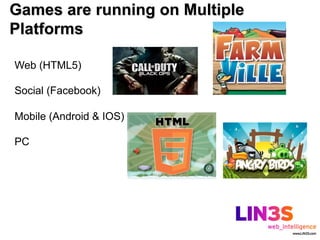 Games are running on Multiple
Platforms

Web (HTML5)

Social (Facebook)

Mobile (Android & IOS)

PC
 