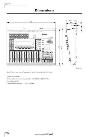 Appendix

Dimensions

88.8

8.5

98.8
425

313

321.5

5

Unit: mm
Speciﬁcations and external appearance subject to change without notice.
For European Model
Purchaser/User Information speciﬁed in EN55103-1 and EN55103-2.
Inrush Current: 70A
Conformed Environment: E1, E2, E3 and E4

214

 