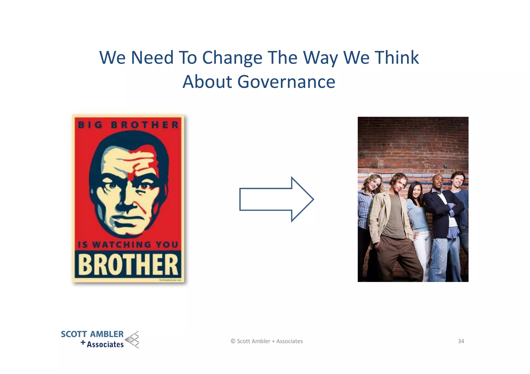 We Need To Change The Way We Think
About Governance

© Scott Ambler + Associates

34

 