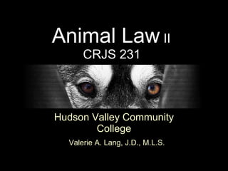   Animal Law  II   CRJS 231 Hudson Valley Community College Valerie A. Lang, J.D., M.L.S. 