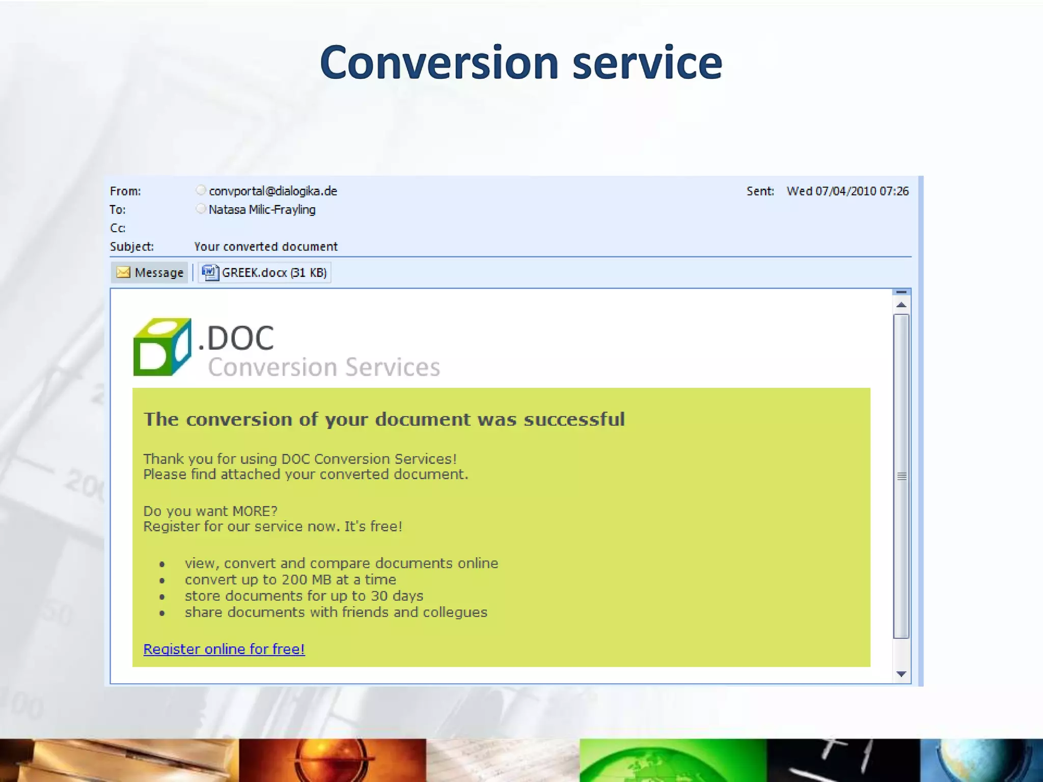 Conversion service
 