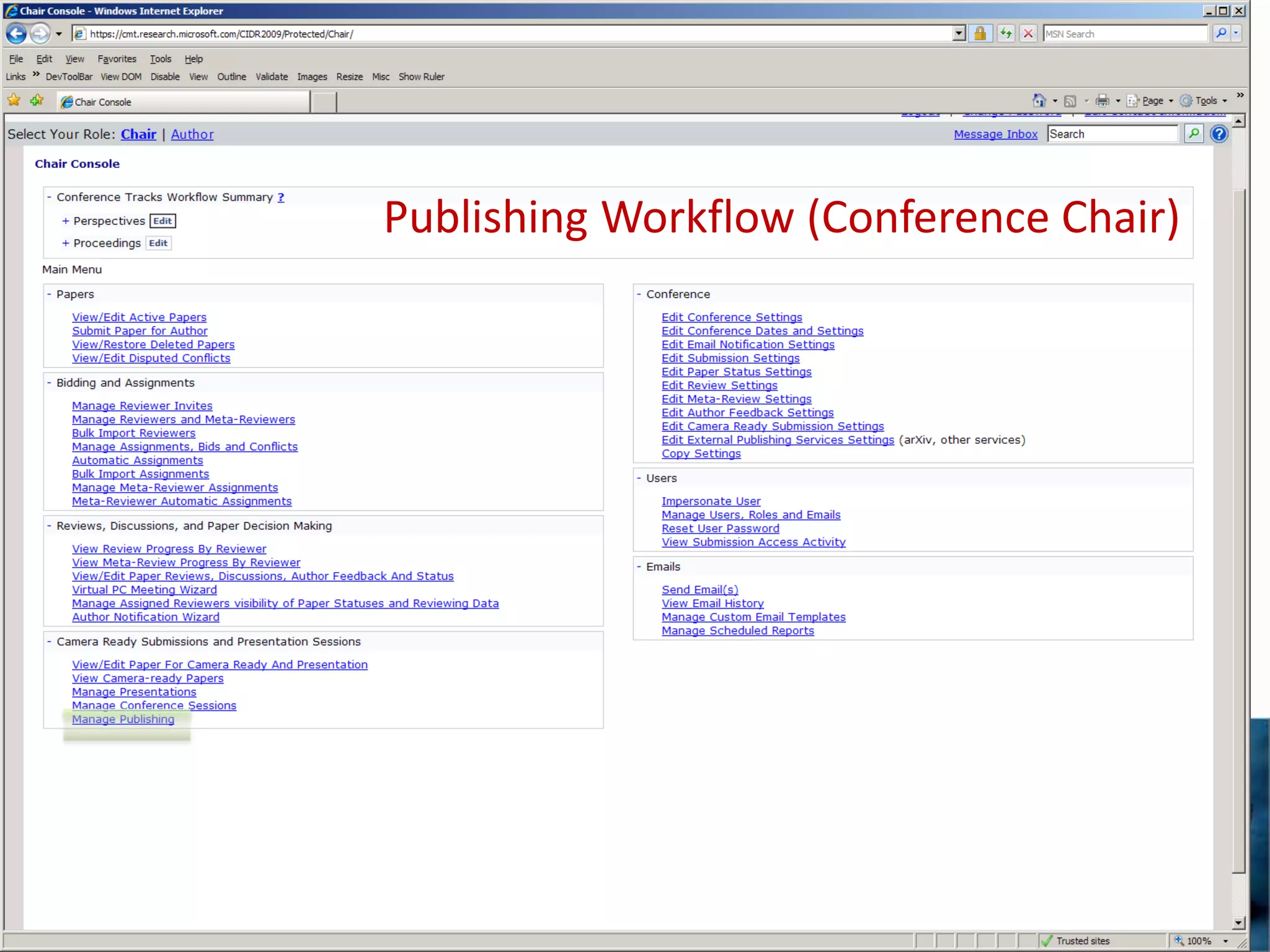 Publishing Workflow (Conference Chair)
 