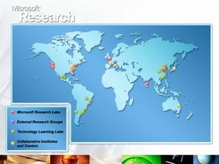 Microsoft Research Labs

External Research Groups

Technology Learning Labs

Collaborative Institutes
and Centers
 