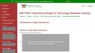 12
This slide is used to display similarities to Canvas
and the general structure of MUELE.
 