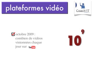 octobre 2009 : combien de vidéos visionnées chaque jour sur plateformes vidéo 