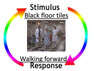 Black floor tiles
Walking forward
 