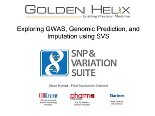 Exploring GWAS, Genomic Prediction, and
Imputation using SVS
Steve Hystad - Field Application Scientist
20 most promising
Biotech Technology
Providers
Top 10 Analytics
Solution Providers
Hype Cycle for
Life sciences
 