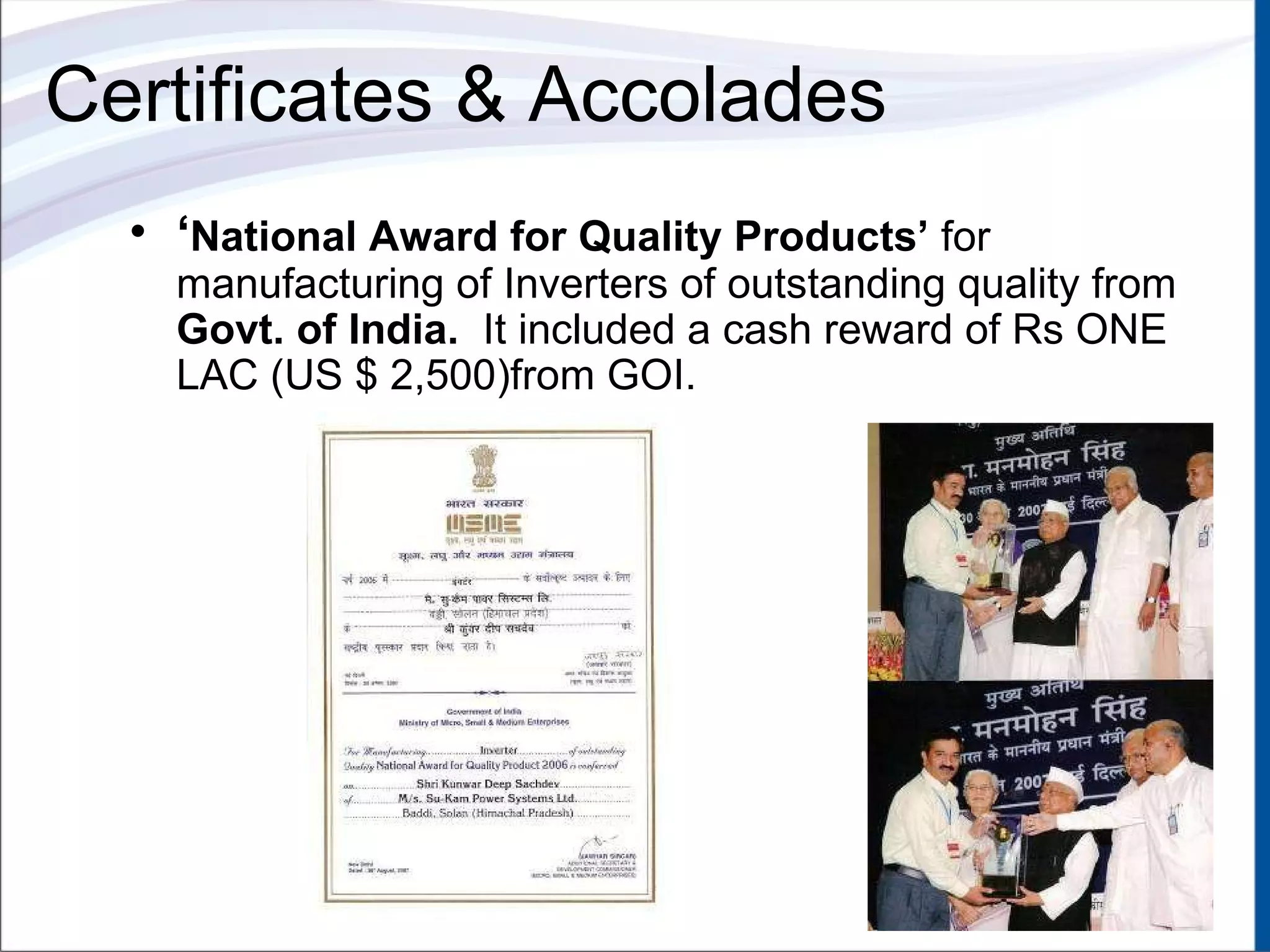 National Award for Quality Products