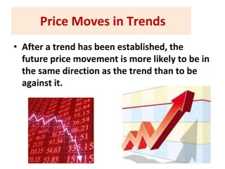 Price Moves in Trends
• After a trend has been established, the
future price movement is more likely to be in
the same direction as the trend than to be
against it.
 