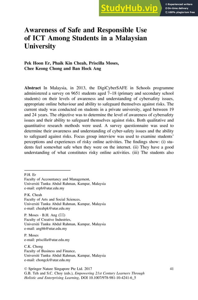 Awareness Of Safe And Responsible Use Of ICT Among Students In A ...