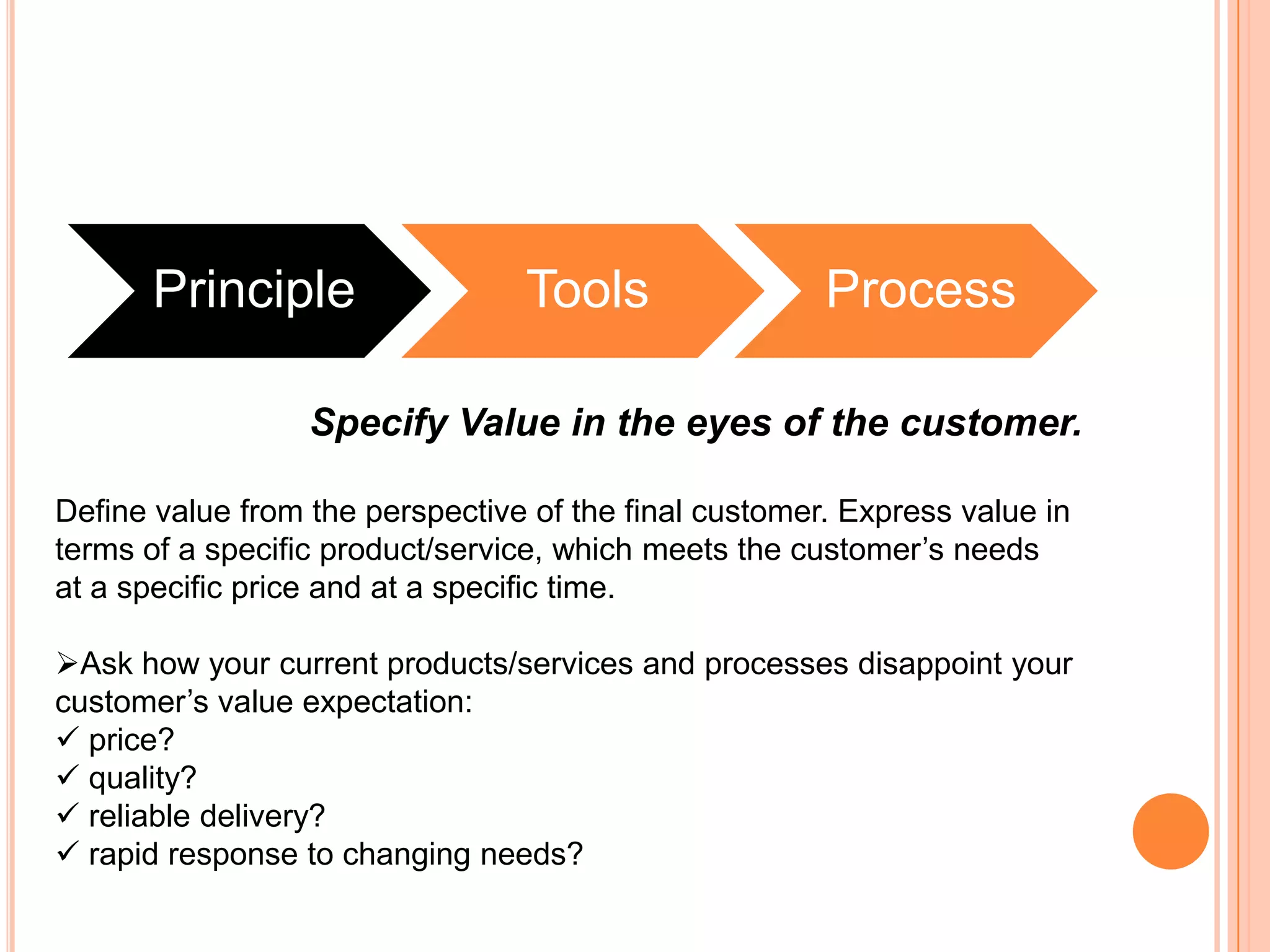 Identify Value Stream & Eliminate Waste.
