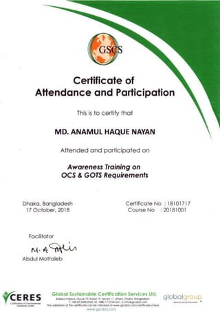 Awareness Training base on OCS & GOTS Requirements.