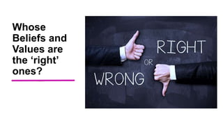 Whose
Beliefs and
Values are
the ‘right’
ones?
 