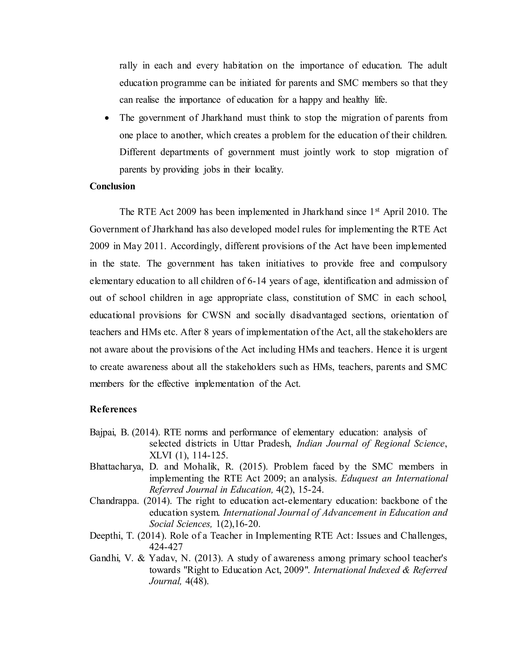 Awarness of stakeholders about the rte act 2009 | DOCX