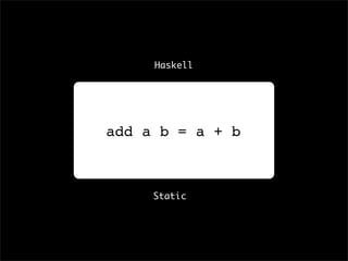Haskell




add a b = a + b



     Static
 