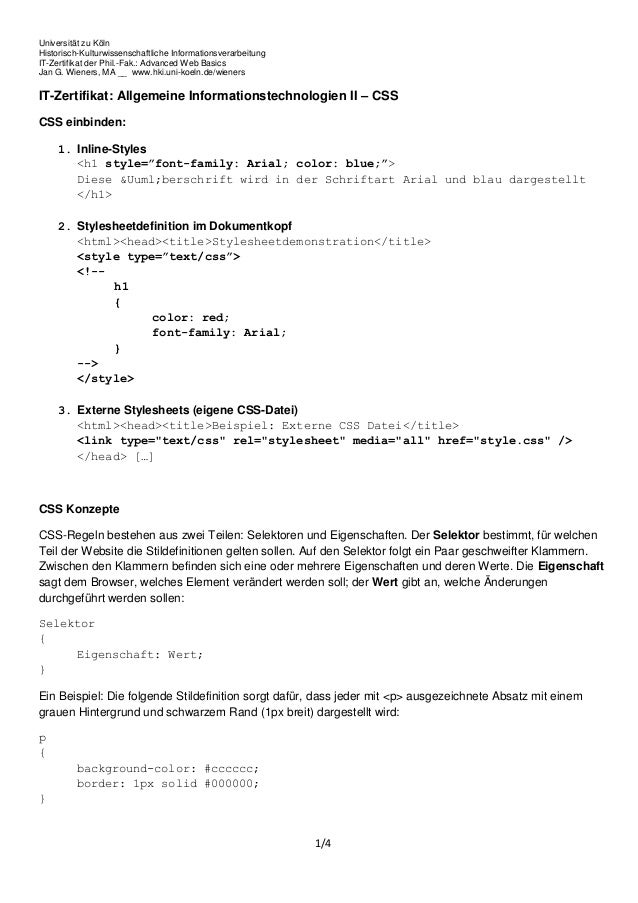 It Zertifikat Advanced Web Basics Handout Css