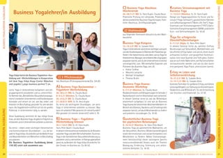 21Anmeldeformular siehe S. 41 · Info/Anmeldung Tel.: BM 05234/870 · WW 02685/80020 · NO 04426/9041610 · AL 08361/925300Kursinformationen und Tagesablauf: siehe S. 4+12 · Seminarleiter-Beschreibungen ab S. 3620
YOGALEHRER/INAUSBILDUNG
Yoga Vidya bietet die Business Yogalehrer-Aus-
bildung und -Weiterbildungen in Kooperation
mit dem Yoga Vidya Koop-Center München
und yogabiz („yoga business partner“) an.
Lerne, Yoga in Unternehmen kompetent und ziel-
gruppengerecht anzubieten und zu unterrichten.
ImRahmendes„BetrieblichenGesundheitsmanage-
ments“erarbeitenUnternehmenundKrankenkassen
Konzepte und setzen sie um, wie das Leben und
Arbeiten im Berufsalltag gesünder für alle werden
kann. Als Yogalehrer/in eröffnet sich dir ein großes
Potenzial, in Unternehmen tätig zu werden.
Diese Ausbildung vermittelt dir das nötige Know
how,umdeinBusinessYoga-Angeboterfolgreichzu
entwickelnundinUnternehmenanbietenzukönnen.
Du lernst – neben vielen wichtigen theoretischen
und kommunikativen Grundsätzen – u.a. die be-
währteYogaVidya-GrundreiheaufdieBedürfnisse
undBesonderheitenvonMenschenimBerufsalltag
anzupassen.
Die Business Yogalehrer Ausbildung (mind.
178 UE) setzt sich zusammen aus:
1) 3 Pﬂichtmodule
inkl.Abschluss-/Prüfungswochenende(Ca.124UE)
A) Business Yoga Basisseminar –
Yogalehrer Weiterbildung
26.-28.2.21 BM, SL: Claudia Bauer
8.-9.5.21 München, SL: Claudia Bauer
25.-27.6.21 BM, SL: Claudia Bauer
27.-29.8.21 WW, SL: Dr. Hans Kugler
Du lernst die wichtigsten Grundlagen, um aktiv
Yoga in Unternehmen anbieten zu können: Was
kannichanbieten?WiegewinneichmeineKunden?
Wie gestalte ich meinen Unterricht? siehe S. 78
B) Business Yoga – Yogalehrer
Weiterbildung Intensiv
25.7.-1.8.21 BM, SL: Dr. Hans Kugler,
Hans-Peter Bayerl, Claudia Bauer
IndiesemIntensivseminarerarbeitestdudirBrücken
zwischenYogaunddemWirtschaftsleben.Dulernst,
YogainderbetrieblichenGesundheitsförderungzu
platzierenundzuvermarkten.InKleingruppenarbeit
passt du außerdem die Yoga Vidya Grundreihe für
den Einsatz im Business an. Ca. 80 UE.
YOGALEHRER/INAUSBILDUNGBUSINESSYOGALEHRER/INAUSBILDUNG
BUSINESSYOGALEHRER/INAUSBILDUNG
C) Business Yoga Abschluss
Wochenende
26.-28.11.21 BM, SL: Hans Kugler, Claudia Bauer
Praktische Prüfung mit Lehrprobe, Präsentation
deineserarbeitetenBusinessYogaKonzepts.Feier-
licher Abschluss. Zertiﬁkatsübergabe.
2) Wahlmodule
aus folgenden Seminaren besuchst du drei Wahl-
bausteine.
Business Yoga Kongress
12.-14.3.21 BM, SL: Sukadev Bretz
YogainUnternehmenwirdimmerwichtigerundauch
vondenKrankenkassenimRahmenderPräventionge-
fördert.HierbekommstduvieleIdeen,wieduYogafür
Arbeitnehmer,Manager,verschiedeneBerufsgruppen
anpassenkannst,wiedudieUnternehmenerreichst
und ansprichst, uvm. Mit namhaften Experten und
Pionieren des Business Yoga, wie z.B.
» Kishor Sridhar
» Mounira Latrache
» Michael Schwalbach
» Thomas Bruhn
Business Yoga Asanas:
Anatomie Workshop
6.-7.11.21 München, SL: Claudia Bauer
RückenschmerzenundVerspannungenimSchulter-/
NackenbereichsindimArbeitslebenweitverbreitet.
In diesem Seminar lernst du wie die Wirbelsäule
anatomisch aufgebaut ist und wie du Business
YogaAsanasbeibestimmtenBeschwerdebildernim
Bereich des Rückens, Nackens und Schultergürtels
anpassenkannst,umakuteBeschwerdenzulindern
und präventiv vorzubeugen. Ca. 18 UE.
Ganzheitlicher Business Yoga
bei psychischen Belastungen
9.-10.10.21 München, SL: Hans-Peter Bayerl
Business Yoga als ganzheitliche Maßnahme, um
die Gesundheit, Resilienz (Widerstandsfähigkeit)
sowie die emotionale und soziale Kompetenz von
Mitarbeitern zu fördern. Neben Stressmanage-
ment berücksichtigt dieser salutogene (positiv
ressourcenstärkende) Ansatz auch die Themen
Bewegung, Ernährung, Stimmung und selbst-
sicheres Verhalten. Ca. 18 UE.
Kreatives Stressmanagement mit
Business Yoga
11.-12.9.21 München, SL: Dr. Hans Kugler
Design von Yogaprogrammen für Kurse und Se-
minare (“Yoga-Selfware”), ganzheitlicher Rahmen
zum Selbstmanagement (“Work-Life-Tree”), Yoga-
Essentials zum Stressmanagement (“YES”); Ganz-
heitliches Energiemanagement (GEM); praktische
Kurs- und Seminarbeispiele. Ca. 18 UE.
Yoga für erfolgreiche
(Geschäfts)beziehungen
9.-11.7.21 Allgäu, SL: Hans-Peter Bayerl
In diesem Seminar lernst du, welchen Einﬂuss
Beziehungen auf Gesundheit, Wohlbeﬁnden und
beruﬂichen Erfolg haben und wie du ihnen durch
achtsames Zuhören und gewaltfreie Kommuni-
kation eine neue Qualität und Tiefe gibst. Erahre,
warumsichmehrNähelohnt,wiePartnerschaften
vertrauensvoller werden und wie du dies durch
eine geeignete Yoga Praxis unterstützen kannst.
Erfolg im Leben und
Selbstverwirklichung
19.-21.2.21 BM, SL: Sukadev Bretz
12.-14.11.21 BM, SL: Sukadev Bretz
KonkreteTechnikenfürgrößerenErfolgundhöhere
Leistungsfähigkeit,zurStärkungvonKonzentration,
Gedächtnis und Willenskraft, für die Entwicklung
von Intuition und Kreativität. Ca. 22 UE.
Business Yogalehrer/in Ausbildung
 