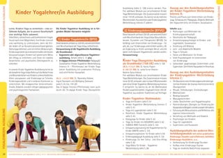 25Anmeldeformular siehe S. 41 · Info/Anmeldung Tel.: BM 05234/870 · WW 02685/80020 · NO 04426/9041610 · AL 08361/925300Kursinformationen und Tagesablauf: siehe S. 4+12 · Seminarleiter-Beschreibungen ab S. 36
YOGALEHRER/INAUSBILDUNG
24
YOGALEHRER/INAUSBILDUNGKINDERYOGALEHRER/INAUSBILDUNG
KINDERYOGALEHRER/INAUSBILDUNG
Lerne, Kindern Yoga zu vermitteln – eine er-
füllende Aufgabe, der in unserer Gesellschaft
eine wichtige Rolle zukommt.
VieleEltern,Lehrer/innenundErzieher/innenfragen
heute nach einer Möglichkeit, ihre Kinder sinnvoll
und nachhaltig zu unterstützen, denn die Kin-
der leiden oft an Konzentrationsschwierigkeiten,
Haltungsproblemen und nervlichen Belastungen.
Kinderyoga bietet da erwiesenermaßen die besten
Voraussetzungen, Kindern auf spielerische Weise
den Alltag zu erleichtern und ihnen ein stabiles
körperliches und psychisches Gleichgewicht zu
schenken.
In unserer Kinder Yogalehrer Ausbildung lernst du
diebewährteYogaVidyaReiheaufdieBedürfnisse
undBesonderheitenvonKindernunterschiedlichen
Alters anzupassen und Kinderyoga an Schulen,
Kindertagesstätten und in anderen Kontexten zu
unterrichten. Mit kindgerechter Unterrichtsme-
thodik, Didaktik und dem nötigen pädagogischen
und psychologischen Fachwissen.
Die Kinder Yogalehrer Ausbildung ist in fol-
genden Modul-Varianten möglich:
1) Kinder Yogalehrer/in (BYV)
DieseVarianteumfasstca.220UEundwirdzertiﬁziert
vom Berufsverband der Yoga Vidya Lehrer/innen.
Voraussetzung ist die Yogalehrer/in Ausbildung
als Grundmodul:
» begonnene oder abgeschlossene Yogalehrer-
ausbildung, Details siehe S. 17, plus
» 9-tägiges Intensiv-Pﬂichtmodul:Pädagogik/
Sozialisation: Kinder Yogalehrer Weiterbildung
Intensiv A – Pﬂichtmodul der Kinder Yoga
Lehrer Ausbildung mit praktischer Prüfung
und schriftlicher Hausarbeit.
26.3. - 4.4.21 BM, SL: Narendra Hübner,
Ingrid Seemann und Wolfgang Seemann
siehe S. 61, (ca. 110 UE)
Das 9-tägige Intensiv-Pﬂichtmodul kann auch
durch die 14-tägige Kinder Yoga Übungsleiter
Ausbildung (siehe S. 128) ersetzt werden. Plus:
Frei wählbare Module aus verschiedenen Kinder
Yoga Weiterbildungen. Die Zusatzmodule müssen
mind. 110 UE umfassen. Du kannst sie als mehrere
Wochenenden,KurzwochenoderKinderyogalehrer
Weiterbildung Intensiv C wählen.
2) Kinderyogalehrer/in (BYVG)
DieseVarianteumfasst250UEundwirdzertiﬁziert
vom Berufsverband der Yoga Vidya Gesundheits-
berater, Kursleiter und Therapeuten (BYVG). Sie
befähigt zum Unterrichten von Kinderyoga – für
alle, die „nur“ Kinderyoga unterrichten wollen, z.B.
als Ergänzung zu ihrem sonstigen Beruf, und die
daher nicht Gesamt-Yogalehrer/in werden wollen.
Voraussetzung:
Kinder Yoga Übungsleiter Ausbildung
als Grundmodul (168 UE) siehe S. 128
28.3.-11.4.21 BM, SL: Kavita Pippon
4.-18.7.21 BM, SL: Lalita Furrer-Hübner,
Noémie Daiva Hübner
Frei wählbare Module aus verschiedenen Kinder
Yoga Weiterbildungen. Die Zusatzmodule müssen
mind.82UEumfassen,wasinetwa4Wochenenden
odereinerKinderYogalehrerWeiterbildungIntensiv
C entspricht. So kannst du dir die Wahlmodule
ﬂexibelzusammenstellen.Insgesamtmind.250UE.
Yogalehrer aus anderen Traditionen auf Anfrage.
Kinder Yogalehrer Wahlmodule:
» Yoga mit Kindern siehe S. 61
» Kinder Yogalehrer Weiterbildung Intensiv C
siehe S. 61
» Yoga mit Jugendlichen siehe S. 62
» Rotzfrech- Kinder Yogalehrer Weiterbildung
siehe S. 63
» Klangyoga für Kinder siehe S. 63
» Yoga für Kinder mit ADS/ADHS siehe S. 62
» YoBEKA-RWS Trainer/in siehe S. 123
» Entspannungstraining mit Yogaelementen für
Kinder (EMYK) siehe S. 123
» Entspannungstrainer für Kinder siehe S.124
» Erlebnispädagogik Ausbildung siehe S. 125
» Kinderyoga für den Schul- und Kita-Alltag
siehe S. 62
» Yoga Nidra für Kinder - Yogalehrer
Weiterbildung siehe S. 88
Auszug aus den Ausbildungsinhalten
der Kinder Yogalehrer Weiterbildung
Intensiv A:
Theorie und Praxis zum Unterrichten von Kinder-
yoga.Schwerpunkt:Pädagogik,Didaktik,Methodik
des Yogaunterrichts mit Kindern, Sozialisation.
Inhalte u.a.:
» Richtungen und Methoden der
Erziehungswissenschaft
» Geschichte der Pädagogik
» Entwicklungspsychologie im Kindes- und
Jugendalter, Sozialisation
» Erziehung und Bildung
» Lern- und didaktische Modelle
» Yoga in Schulen
» Tänze und Meditation für Kinder
» Viele Praxisbeispiele im Unterrichten
von Kinderyoga
» Lehrproben: gegenseitiges Unterrichten unter
Supervision.SchriftlicheHausarbeitimAnschluss
Auszug aus den Ausbildungsinhalten
der Kinderyogalehrer Weiterbildung
Intensiv C:
» DieBausteineeinerKinderyogastundealtersge-
rechtes Anleiten der Asanas themenorientierte
Übungsreihen
» Rituale, Stilleübungen, Sinnesübungen
» Meditationen
» Bewegungsspiele
» Massagetechniken
» Lieder, Geschichten und Yogaphilosophie
» Partnerübungen, Übungen zur Förderung der
KooperationsfähigkeitunddessozialenVerhaltens
» Schulung des Bewusstseins und Reﬂektion des
eigenen Unterrichtsstils
» Vertiefung von Methodik und Didaktik
» Psychologie von Kindern
» Yoga für Jugendliche
» Supervision und Austausch
Ausbildungsinhalte der anderen Wei-
terbildungsmodule mit vielen praktischen
Kinderyoga-Stunden und erfahrenen, beliebten
Kinderyoga-Ausbildern, u.a.:
» Vorbereitung für Kinderyoga-Stunden
» Aufbau einer Kinderyoga-Stunde
» Yoga an kindliche Bedürfnisse anpassen
Kinder Yogalehrer/in Ausbildung
 