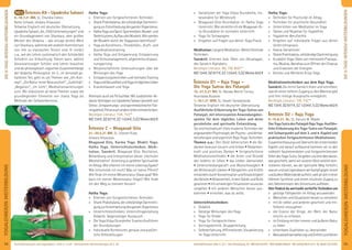 55Anmeldeformular siehe S. 231 · Info/Anmeldung Tel.: BM 05234/870 · WW 02685/80020 · NO 04426/9041610 · AL 08361/925300Kursinformationen und Tagesablauf: siehe S. 4+45 · Seminarleiter-Beschreibungen ab S. 9254
YOGALEHRER/INWEITERBILDUNGDIE9-TAGE-INTENSIV-WEITERBILDUNGEN
DIE9-TAGE-INTENSIV-WEITERBILDUNGEN
NEU Intensiv A9 - Upadesha Sahasri
9.-18.7.21 BM, SL: Chandra Cohen,
Rama Schwab, Ishwara Alisauskas
Teilweise Englisch mit deutscher Übersetzung.
UpadeshaSahasri,die„1000Unterweisungen“sind
ein Grundlagenwerk von Shankara, dem großen
Meister des Vedanta – das einzige direkte Werk
von Shankara, während alle anderen Kommentare
von ihm zu klassischen Texten sind. Er erklärt
u.a., wie der Lehrer systematisch den Schüler/die
Schülerin zur Erleuchtung führen kann, welche
Voraussetzungen Schüler und Lehrer brauchen
unddiephilosophisch-logischenZusammenhänge
der Vedanta-Philosophie. Im 2., im Versmaß ge-
haltenen Teil, geht es um Themen wie „Ich-Kon-
zept“, „Die Natur reiner Bewusstheit“, „Subtilität“,
„Negation“, „Im Licht“, Meditationsanleitungen
uvm. Wir diskutieren all diese Themen sowie die
grundlegenden Elemente von Jnana Yoga als
Methode der Selbsterkenntnis.
Hatha Yoga:
» Erlernen von fortgeschrittenen Techniken
» ShankPrakshalama,dievollständigeDarmreini-
gungzurEntschlackungdesganzenOrganismus.
» HathaYogaundSport:Sportmedizin,Muskel-und
Skelettsystem,AufbaudesMuskels.Wiewerden
die Muskeln durch die Yogapraxis beeinﬂusst?
» Yoga als Konditions-, Flexibilitäts-, Kraft- und
Koordinationstraining
» Hatha Yoga und Entspannung: Entspannung
und Stressmanagement, allgemeines Anpass-
nungsprinzip
» Wissenschaftliche Untersuchungen über die
Wirkungen des Yoga
» EntspannungstechnikenundmentalesTraining
» YogaundGesundheitundYogaimtäglichenLeben
» Krankenkassen und Yoga
Alternativ auch als F9 buchbar: Mit zusätzlichen Ve-
danta-Vorträgen zur Upadesha Sahasri (anstelle von
Stress-,Entspannungs-undsportmedizinischerTrai-
ningslehre).F9hatauchandereUnterrichtstechniken.
Benötigte Literatur: YVA, YVL**
MZ724€,DZ877€,EZ1.034€,S/Z/Womo602€
Intensiv C – Bhagavad Gita
21.-30.5.21 BM, SL: Sitaram Kube,
Ishwara Alisauskas
Bhagavad Gita, Karma Yoga, Bhakti Yoga,
Hatha Yoga. Unterrichtstechniken, Medi-
tation, Sanskrit. Bhagavad Gita: Rezitation,
Behandlung und Interpretation dieser „höchsten
Weisheitslehre“.AnleitungzugelebterSpiritualität
im Alltag: Wie erkenne ich meine Lebensaufgabe?
Wie entscheide ich mich? Was ist meine Pﬂicht?
Wie ﬁnde ich meine Wesensnatur (Swarupa)? Wie
kann ich meiner Wesensnatur folgen? Wie ﬁnde
ich den Weg zu meinem Herzen?
Hatha Yoga:
» Erlernen von fortgeschrittenen Techniken
» ShankPrakshalana,dievollständigeDarmreini-
gungzurEntschlackungdesganzenOrganismus
» Unterrichtstechniken: Unterrichtsgestaltung
Didaktik. Gegenseitiger Austausch
» Die Yoga Vidya Grundreihe: Exaktes Ausführen
der Grundübungen
» Individuelle Korrekturen, genaue und ausführ-
liche Hilfestellungen
» Variationen der Yoga Vidya Grundreihe, ins-
besondere für Mittelstufe
» Bhagavad-Gita-Grundsätze im Hatha Yoga
Unterricht. Wie vermittle ich die Bhagavad-Gi-
ta-Grundsätze im normalen Unterricht
» Yoga für Schwangere
» Eingehen auf Fragen aus deiner Yoga Praxis
Meditation: LängereMeditation.Weiterführende
Techniken.
Sanskrit: Erlernen bzw. Üben von Devanagari,
des Sanskrit Alphabets.
Benötigte Literatur: BG, YW, BhG**
MZ724€,DZ877€,EZ1.034€,S/Z/Womo602€
Intensiv D1 – Raja Yoga –
Die Yoga Sutras des Patanjali
12.-21.2.21 NO, SL: Narada Marcel Turnau,
Anantadas Büsseler
1.-10.1.21 WW, SL: Swami Saradananda
Teilweise Englisch mit deutscher Übersetzung
Ausführliche Erläuterung der Yoga-Sutras von
Patanjali, mit interessanten Anwendungsbei-
spielen für dein tägliches Leben und deine
persönliche und spirituelle Entwicklung.
Sie sind hochaktuell: Viele moderne Techniken der
angewandtenPsychologie,derPsycho-undVerhal-
tenstherapie sind eigentlich Raja-Yoga-Techniken.
Themen u.a.: Den Geist beherrschen • die Ge-
danken bewusst steuern und lenken • Gedanken-
kraft und positives Denken • fortgeschrittene
Meditationsmethoden • die Arten und Gründe
des Leidens im Leben • das Leiden überwinden
• Unterscheidungskraft und Wunschlosigkeit •
die Willenskraft stärken • Fähigkeiten und Kräfte
entwickelndurchKonzentrationundEinpünktigkeit
desGeistes•Gelassenheit,innereStärkeundRuhe
gewinnen • mit schwierigen Situationen souverän
umgehen • mit anderen Menschen besser aus-
kommen • erreichen, was du willst.
Unterrichtstechniken:
» Didaktik
» Geistige Wirkungen des Yoga
» Yoga für Kinder
» Yoga für Fortgeschrittene
» Vortragstechnik, Gruppenleitung
» Selbsterfahrung,Afﬁrmationen,Visualisierung
im Yoga Unterricht
Hatha Yoga:
» Techniken für Positivität im Alltag
» Techniken für psychische Gesundheit
» Unterrichten von Meditation im Yoga
» Yamas und Niyamas für Yogalehrer
» Yogalehrer-Berufsethik
» Eingehen auf individuelle Fragen aus deiner
Unterrichtspraxis
» Asana-Variationen
» ShankPrakshalana,vollständigeDarmreinigung
» KundaliniYoga:ÜbenvonintensivemPranaya-
ma, Mudras, Bandhas zum Öffnen der Chakras
und Erwecken der Energien
» Kleines und Mittleres Kriya Yoga
Meditationstechniken aus dem Raja Yoga.
Sanskrit: Du lernst Sanskrit lesen und schreiben,
was dir einen tieferen Zugang zu den Mantras gibt
und ihre richtige Aussprache ermöglicht.
Benötigte Literatur: YW, YVL**
MZ724€,DZ877€,EZ1.034€,S/Z/Womo602€
Intensiv D2 - Raja Yoga
6.-15.8.21. AL, SL: Karuna M. Wapke
DasYogaSutradesPatanjaliRajaYoga:Ausführ-
liche Erläuterung des Yoga-Sutra von Patanjali,
mit Schwerpunkt auf dem 3. und 4. Kapitel und
praktischen fortgeschrittenen Meditationen.
ZusammenfassungundÜbersichtdererstenbeiden
Kapitel und darauf aufbauend kommen wir zu den
vielleicht faszinierendsten und fortgeschrittensten
TeilendesYoga-Sutra.SiegebenunseineIdeedavon,
wasgeschieht,wennwirunserenGeistwirklichkon-
trollieren können, wo der spirituelle Weg hinführt,
warumundwieirgendwannderKampfgegeninnere
undäußereWiderständeaufhört,weilsiesichineiner
höheren Synthese und einem intuitiven Zugang zu
den Geheimnissen des Universums auﬂösen.
HierﬁndestduwertvollevertiefteTechnikenum
» geistige Fähigkeiten im Alltag anzuwenden
» MenschenundSituationenbesserzuverstehen
» mit dir selbst und anderen geschickt und mit-
fühlend umzugehen
» die Essenz der Dinge, der Welt, der Natur
intuitiv zu erfassen
» im Einklang mit der inneren und äußeren Natur
zu leben
» scheinbare Dualitäten zu überwinden
» BewusstseinserweiterungundEinheitzuerfahren
YOGALEHRER/INWEITERBILDUNG
 