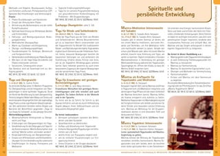 73Anmeldeformular siehe S. 231 · Info/Anmeldung Tel.: BM 05234/870 · WW 02685/80020 · NO 04426/9041610 · AL 08361/925300Kursinformationen und Tagesablauf: siehe S. 4+45 · Seminarleiter-Beschreibungen ab S. 92
YOGALEHRER/INWEITERBILDUNG
72
YOGALEHRER/INWEITERBILDUNGSPIRITUELLEUNDPERSÖNLICHEENTWICKLUNG
YOGAFÜRBESTIMMTEZIELGRUPPEN
Methodik und Didaktik; Musikauswahl; Aufbau
von Einheiten und Kursen; Primärprävention ZZP;
Optionen (bei Erkrankungen und Verletzungen)
Praxis:
» Pilates Grundübungen und Variationen
» Einsatz der Atmung beim Pilates
» Aktivierung des Beckenbodens und der tiefen
Rumpfmuskulatur
» OptimaleAusrichtungvonWirbelsäule,Becken
und Extremitäten
» Haltungs- und Bewegungsanalyse, Bewe-
gungskorrektur
» Methodischer Übungsaufbau
» Warm-up, Cooldown und Entspannung
» Übungs- und Bewegungsabfolgen
» Stundenbeispiele für Anfänger, Mittelstufe
und Fortgeschrittene
» DemonstrationundAnleitungvonPilatesÜbungen
» Wie kann ich die Yoga Vidya Grundreihe und
Pilates miteinander vereinen
» Variationen, Schwerpunkte setzen
Das Handout wird als Download-Link zur Ver-
fügung gestellt.
MZ 391€, DZ 476€, EZ 563€, S/Z 323€
Yoga und Übergewicht
1.-3.10.21 BM, SL: Sushila Thoms
DulernstdenAufbaueines12-Wochen-Programms
für Übergewichtige und die Integration von Über-
gewichtigen in deine laufenden Yogakurse. Rund
einViertelderBevölkerungiststarkübergewichtig;
Trendiststeigend.NebendemAbbauvonStressund
einembesserenKörpergefühlführtdieregelmäßige
YogaPraxiszueinersigniﬁkantenGewichtsabnah-
me. Den zahlreichen Vorteilen stehen Ängste und
Barrieren der Betroffenen gegenüber: „Yoga ist
nur etwas für Schlanke“, so das gängige Vorurteil.
Weiterbildungsinhalte:
» Wissenschaftliche Hintergründe zu Überge-
wicht und Yoga
» Erfahrungen von Übergewichtigen mit Yoga
» SensibilisierungfürdieZielgruppeundTippsfür
die Kommunikation: Welche Botschaften sind
wichtig? Welche sollten vermieden werden?
» Körperwahrnehmung von Übergewichtigen
» Einsatz von Afﬁrmationen und Achtsamkeits-
übungen für eine Veränderung des Lebensstils
» Empfehlungen für Asanas, Pranayama und
Meditation
» Yogische Ernährungsempfehlungen
» Tipps für ein sicheres Programm/Vermeidung
von gesundheitlichen Risiken/Umgang mit
Problemen - Mit Gruppenübungen.
MZ 180€, DZ 216€, EZ 251€, S/Z/Womo 155€
Lachyoga Übungsleiter siehe S. 129
Yoga für Blinde und Sehbehinderte
24.-26.9.21 BM, SL: Tobias Weber
Erlebe die Yoga Praxis aus der Sicht von Blinden
und Sehbehinderten. Welche Besonderheiten
gilt es zu beachten? Worin unterscheidet sich
der Yogaunterricht für Blinde? Die traditionellen
Körper-undAtemübungendesHatha-Yogawerden
ergänzt durch Elemente aus der Feldenkrais-Tech-
nik: kleine, bewusste Bewegungen bereiten die
klassischen Stellungen vor und verbessern die
Ausführung. Erfahre dieses Prinzip und lerne,
wie du als Yogalehrer Blindengruppen anleiten
kannst. Ganz nebenbei gewinnst du auch einen
bewussterenZugangzudeneigenenBewegungen
und der persönlichen Yoga Praxis.
MZ 180€, DZ 216€, EZ 251€, S/Z/Womo 155€
Yoga für Erwachsene mit geistigen
Beeinträchtigungen
5.-7.11.21 BM, SL: Jyoti Maya Hartmann
Erwachsene Menschen mit geistigen Beein-
trächtigungen sind sehr sensibel und auch
ängstlich. Sie haben Deﬁzite in der Motorik
und in der Sprache.
Du lernst wie du sie Schritt für Schritt zu den
Asanas hinführst und wie du durch Hilfestellung
Ängste abbaust, ihnen Selbstvertrauen und ein
bewussteres Körpergefühl gibst.
Du lernst insbesondere:
» Vertrauen aufzubauen zwischen den Behin-
derten und dem Kursleiter
» Sprachbarrieren zu überbrücken
» Aufbau und Gestaltung einer Yogastunde
» EinfacheÜbungsreihe/YogaübungenmitHilfs-
mitteln wie z.B. Stuhl
» welche Arten von Pranayama möglich sind
» wie du einfache Visualisierungen zur Ent-
spannung einsetzt
» Stress-Situation in der Gruppe abzubauen
MZ 180€, DZ 216€, EZ 251€, S/Z/Womo 155€
Mantra-Meditation Intensivwoche
mit Sukadev
3.-8.1.21 BM, SL: Sukadev Bretz, Katyayani
12.-17.9.21 BM, SL: Sukadev Bretz, Katyayani
Sukadev gibt in diesem Seminar all denen, die
mit einem Mantra meditieren, wertvolle Hin-
weise und Techniken, um ihre Meditation tiefer
und machtvoller werden zu lassen. Gerade wer
schon viele Monate oder Jahre mit einem Mantra
arbeitet, braucht neue Anleitung und Tipps, um
weiter zu kommen. Täglich mindestens 3 Stunden
Mantrameditation in Verbindung mit geistiger
Mantrawiederholung während der Yogastunden,
Spaziergänge etc. öffnen den Kilaka, so dass die
Mantra-Shakti erwachen kann.
MZ 391€, DZ 476€, EZ 563€, S/Z/Womo 323€
Mantras als Kraftquelle für
Yogastunden und Meditation
3.-5.12.21 BM, SL: Katyayani
Katyayaniinspiriertdich,wieduMantrasundKirtan
in Yogaunterricht und Meditation integrieren und
deineeigeneYogaPPraxismitderklarenSchönheit
der Mantras bereichern kannst. Mantras helfen,
die Asanas entspannt und mühelos zu halten.
MeditativeYogastundenmitMantrabegleitungsind
bei Fortgeschrittenen sehr beliebt und können für
deine Schüler eine besonders schöne Erfahrung
sein. Mantras als Werkzeug für die Gruppen-
meditation können in eine besondere Tiefe und
Verbundenheit führen.
MZ 180€, DZ 216€, EZ 251€, S/Z/Womo 155€
Mantra Yogalehrer Intensivwoche
4.-11.4.21 BM, SL: Sundaram, Katyayani
7.-14.11.21 BM, SL: Narendra Hübner, Katyayani
Lerne, systematisch Yogastunden mit Mantra-
begleitung zu geben.
Mantras können die Wirkung der Yogaübungen
verstärken, vertiefen, harmonisieren. Mantra-Yo-
gastunden sind sehr beliebt, denn sie berühren
einen tiefen spirituellen Kern in den Teilnehmern.
Sie schenken neue Energie, harmonisieren Körper,
Geist und Seele und erfüllen den Geist mit fried-
vollen, erhebenden Schwingungen. Deine Stimme
ist dabei ein wichtiges Instrument. Lass dich vom
gemeinsamen Singen inspirieren, entdecke dein
musikalisches Potential und schöpfe Mut, die
Mantras und das Singen wirkungsvoll in deinen
eigenen Yogaunterricht zu integrieren.
Du lernst in dieser Ausbildung u.a.:
» MantrasgezieltindenYogaunterrichteinzubauen
» je nach Zielsetzung Themenyogastunden mit
Mantras zu konzipieren
» Mantras zur Harmonisierung
» Mantras für bestimmte Eigenschaften u.v.m.
» Übungen und Methoden zur Stimmschulung
» Harmoniumspielen
» Kirtans und Mantras mit dem Harmonium
zu begleiten
AlseinzelneWeiterbildung(mitTeilnahmebeschei-
nigung) oder als Pﬂichtbaustein für das Zertiﬁkat
„Mantra Yogalehrer/in (BYV)“.
MZ 662€, DZ 781€, EZ 901€, S/Z/Womo 568€
Spirituelle und
persönliche Entwicklung
 