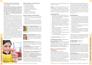 127Anmeldeformular siehe S. 231 · Info/Anmeldung Tel.: BM 05234/870 · WW 02685/80020 · NO 04426/9041610 · AL 08361/925300Tagesablauf, Seminarbeginn und -ende: siehe S. 4 · Alle Seminare mit Meditation, Mantra-Singen, Yogastunden
TRAINER/IN,KURS-UNDÜBUNGSLEITER/IN
126
TRAINER/IN,KURS-UNDÜBUNGSLEITER/IN
Fastenkursleiter/in Ausbildung
3.-17.10.21 BM, SL: Premajyoti Schumann,
Sharima Steffens
Fasten ist eine uralte Methode zur Entgiftung
und Entschlackung des Körpers und zur Frei-
setzung neuer Lebensenergien. Fasten hilft
dir dabei, viele Zivilisationsleiden zu lindern,
innere Klarheit zu entwickeln und neue posi-
tive Lebens- und Ernährungsgewohnheiten
zu stabilisieren.
Das Fasten für Gesunde, das wir in dieser Aus-
bildung vermitteln, basiert auf dem Fasten nach
Buchinger, das sich im Wesentlichen mit dem
Fasten deckt, wie es im Yoga praktiziert wird.
Der/die Fastende nimmt nur ﬂüssige Nahrung zu
sich, wie Kräutertees, Säfte und frisch zubereitete
Gemüsebrühe. Das Fasten wird auf bestimmte
Weise vorbereitet. Während des Fastens sollten
bestimmte Reinigungspraktiken geübt werden
und Zeit und Muße zur Verfügung stehen, um sich
auf allen Ebenen - Körper, Geist und Seele - zu
reinigen. Dabei spielen in unserer Tradition Yoga
und Meditation eine besondere Rolle.
Als Fastenkursleiterin kannst du selbständig tätig
werdenmitEinzel-oderGruppenberatung,Vorträ-
gen, Fastenkuren am Wohnort oder im Urlaub. Du
kannstmitEinrichtungenderErwachsenenbildung
kooperieren, wie VHS und Familien-Bildungs-
stätten, mit Ärzten, Kurverwaltungen, Kliniken
und Wellnesshotels.
Inhalte und Themen 1. Woche (Theorie):
» Physiologie des Fastens
» Physiologie des Darmes
» Geistig-seelische Aspekte
» Esskultur und Lebensordnung
» Laktovegetarische Vollwertküche
» Fastenbrechen
» Methodik der Gruppenleitung
» Bewegung und Entspannung
Inhalte und Themen 2. Woche (Praxis):
» Eigene Fastenpraxis, in der das theoretisch
Erlernte der ersten Woche selbst erfahren
werden kann.
» Praktische Durchführung verschiedener Reini-
gungs-undAusleitungstechnikenwie:Einläufe,
Leberwickel, Bürstenmassagen, Yoga, Kriyas
» Bewegung an der frischen Luft, Saunabesuch
SL: Premajyoti Schumann – Yoga-
lehrerin (BYV), Yogatherapeutin und
langjährige Sevaka. Ihre Stärken sind
eineklareUnterrichtsstruktur,YinYoga
sowieeinesehrachtsameundbewuss-
te Yoga Praxis.
SL: Sharima Steffens – Yogalehrerin
(BYV),GesundheitsberaterinundGeo-
mantin.SharimaunterstütztalsShan-
ti Vasi unser Hauptunterrichtenden-
Team.
Teilnahmevoraussetzung: Etwas Erfahrung mit
Fasten hilfreich. Grundkenntnisse in Yoga und
Meditation hilfreich. Offenheit auch für Yoga
und Spiritualität.
Prüfung/Zertiﬁkat:SchriftlicheAbschlussarbeit.
„Fastenkursleiter/in (BYVG)“. Ca. 168 UE.
MZ1.259€,DZ1.496€,EZ1.741€,S/Z/Womo1.072€
Schwangeren Yoga Übungsleiter/in
27.8.-5.9.21 BM, SL: Susanne von Somm
Anerkannt als Fortbildung für Hebammen
im Sinne von §7HebBO (Berufsordnung für
Hebammen u. Entbindungspﬂeger)
Lerne, Yogakurse für Schwangere anzuleiten.
Besonders interessant für Hebammen, Geburts-
vorbereiter/ innen, Krankenschwestern, Kranken-
pﬂeger, Therapeuten im ganzheitlichen Gesund-
heitsbereich, in der Gesundheitsberatung und
Erwachsenenbildung
Tätige: in Volkshochschulen, Instituten, Inte-
ressengruppen, in Yogazentren, Fitnessstudios
etc. Auch geeignet als Weiterbildung für Yoga-
lehrer, die sich besonders auf das Unterrichten
von Yoga mit Schwangeren spezialisieren wollen.
Ausbildungsthemen:
» Grundlagen des Yoga, insbesondere die be-
währte,traditionelleAbfolgevonYogaübungen,
die Yoga Vidya Grundreihe
» Du lernst diese Übungen korrekt selbst aus-
zuführen, Schwangere in allen Stadien der
SchwangerschaftundzurRückbildungdanach
angepasst anzuleiten und zu korrigieren
» Gründliche Unterrichtsdidaktik und -methodik
» Yogastellungen für Schwangere und ihre Wir-
kungen
» Yogische Atemtechniken in der Schwanger-
schaft und für die Geburt
» Spezielle Meditations- und Entspannungs-
techniken für Schwangere
» Anatomische Grundlagen und Besonderheiten
in der Schwangerschaft
» Viele Schwangerenyoga-Übungsstunden
SL: Susanne von Somm - siehe S. 97
Teilnahmevoraussetzung: Grundkenntnisse in
Yoga und Meditation hilfreich.
Prüfung/Zertiﬁkat: Schriftliche Prüfung; die
praktischen Vorstellstunden entsprechen der
praktischen Prüfung. Zertiﬁkat: „Schwangeren
Yoga Übungsleiter/ in (BYVG)“. Ca. 108 UE.
MZ 832€, DZ 986€, EZ 1.142€, S/Z/Womo 711€
Senioren Yoga Übungsleiter/in
Ausbildung
19.-28.3.21 BM, SL: Kavita Pippon,
9.-18.7.21 BM, SL: Kavita Pippon, Marc Gerson
In einer alternden Gesellschaft mit hoher Lebens-
erwartung wird es immer wichtiger, sich auch
im Alter ﬁt zu halten, um die Lebensqualität zu
verbessern oder mit etwaigen gesundheitlichen
Einschränkungen optimal umzugehen.
GeradeimAlterhilftYogainFormvonkörperlicher
undseelischerEntspannung,Konzentrations-und
Gedächtnistraining, Stärkung der Muskulatur, der
Knochen und Gelenke und führt insgesamt zu
einerpositiverenLebenseinstellung.Yogakursefür
Senioren anzuleiten ist eine erfüllende Aufgabe,
besonders für Menschen, die bereits beruﬂich
mit älteren Menschen zu tun haben, etwa in
der Altenpﬂege, im Seniorenheim, im betreuten
Wohnen, Krankenhäusern usw., oder die selbst
schon älter sind.
Ausbildungsthemen:
» Du lernst die Grundlagen des Yoga, insbe-
sondere eine bewährte traditionelle Abfolge
von Yogaübungen, die Yoga Vidya Grundreihe
» Du lernst, diese Übungen korrekt auszuführen,
seniorengerecht anzuleiten und zu korrigieren
» BesonderheitenbeimUnterrichtenvonSenioren
im Yoga Unterricht
» Übungen bei spezifischen altersbedingten
Beschwerden und Gebrechen
» Yoga im Stuhl
» EinsatzvonHilfsmitteln,Vorsichtsmaßnahmen
» Gründliche Unterrichtsdidaktik und -methodik
» PraktischesYogafürSenioren-Übungsstunden
» Üben in Kleingruppen
Nach Abschluss dieser Ausbildung kannst du Yoga
in Einrichtungen für ältere Menschen, Altenhei-
men, Krankenhäusern, karitativen Einrichtungen,
Yogazentren, Vereinen etc. anbieten.
SL: Kavita Pippon - siehe S. 95
SL: Marc Gerson - siehe S. 96
Teilnahmevoraussetzung: Grundkenntnisse in
Yoga und Meditation hilfreich. Auch geeignet als
WeiterbildungfürYogalehrer,diesichbesondersauf
Seniorenyoga spezialisieren wollen. Für ausgebil-
dete Yoga Vidya Lehrer sind die Yoga-Grundlagen
Wiederholung, der Senioren Yoga Teil geht jedoch
wesentlich über das in der Yogalehrerausbildung
Gelernte hinaus.
Abschluss/Zertiﬁkat: Die praktischen Vorstell-
stunden entsprechen der praktischen Prüfung.
Die Ausbildung schließt mit einer schriftlichen
Prüfung ab. Zertiﬁkat: „Senioren Yoga Übungs-
leiter/in (BYVG)“. Ca. 108 UE.
MZ 832€, DZ 986€, EZ 1.142€, S/Z/Womo 711€
 