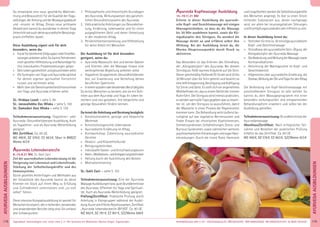 179Anmeldeformular siehe S. 231 · Info/Anmeldung Tel.: BM 05234/870 · WW 02685/80020 · NO 04426/9041610 · AL 08361/925300Tagesablauf, Seminarbeginn und -ende: siehe S. 4 · Alle Seminare mit Meditation, Mantra-Singen, Yogastunden
AYURVEDAAUSBILDUNGEN
178
AYURVEDAAUSBILDUNGEN
Du entwickelst eine neue, geschärfte Wahrneh-
mung und Bewusstheit für die Qualität der Yoga-
stellungen,derAtmungundderBewegungsabläufe
und –muster im Alltag. Dieses neue achtsame
Gewahrsein kannst du wunderbar in deinen Yoga
UnterrichtwieauchdeineayurvedischeBeratungs-
praxis einﬂießen lassen.
Diese Ausbildung eignet sich für dich
besonders, wenn du:
» KursefürbestimmteZielgruppenoderEinzelbe-
ratungenanbietenwillst.DukannstTeilnehmern
nochgezielterHilfestellungundRatschlägefür
ihre individuellen Problemstellungen geben
» DeinLebenganzheitlichundgesundlebenwillst
» Die Synergien von Yoga und Ayurveda optimal
für deinen eigenen spirituellen Fortschritt
nutzen und vermitteln willst
» Mehr über die Gemeinsamkeiten/Unterschiede
von Yoga und Ayurveda erfahren willst
SL: Hridaya Loosli - siehe S. 94
SL: Janavallabha Das Wloka - siehe S. 140
SL: Damodari Dasi Wloka - siehe S. 139
Teilnahmevoraussetzung: Yogalehrer- oder
Ayurveda- Gesundheitsberater Ausbildung. Auch
als Yogalehrer- und als Ayurveda-Weiterbildung
geeignet.
Mit Zertiﬁkat. Ca. 60 UE.
MZ 490€, DZ 576€, EZ 663€, S(nur in BM)/Z/
Womo 423€
Ayurveda Lebensberater/in
8.-15.8.21 BM, SL: Galit Zairi
Ziel der ayurvedischen Lebensberatung ist die
Steigerung von Lebenslust und Lebensfreude,
Stärkung der Selbstheilungskräfte und des
Immunsystems.
Durch gezieltes Hinterfragen und Methoden aus
der Schatzkiste des Ayurveda kannst du deine
Klienten ein Stück auf ihrem Weg zu Erfüllung
und Zufriedenheit unterstützen und „zu sich
selbst“ führen.
Diese intensive Kompaktausbildung ist speziell für
Menschen konzipiert, die in heilenden, beratenden
und anwendenden Berufen tätig sind. Sie umfasst
drei Schwerpunkte:
1. Philosophische und theoretische Grundlagen
des Ayurveda, Wirkungsweisen des ganzheit-
lichen Gesundheitssystems des Ayurveda
2. Viele praktische Anleitungen zur Gesunderhal-
tung, Ernährung, Lebensweise und für einen
ausgeglichenen Geist und deren Umsetzung
in den modernen Alltag
3. Persönlichkeitsentwicklung und Hilfestellung
für deine Arbeit mit Menschen
Die Ausbildung ist für dich besonders
geeignet, wenn du:
» Ayurveda Masseur/in bist und deinen Gästen
und Klienten über die Massage hinaus eine
weitergehende Begleitung anbieten willst
» Yogalehrer, Gruppenleiter, Gesundheitsberater
bist, zur Erweiterung und Vertiefung deines
beruﬂichen Spektrums
» IneinemsozialenoderberatendenBeruftätigbist
Du lernst, Menschen zu beraten, wie sie mit Tech-
niken aus dem Ayurveda und Yoga ihr Leben be-
reichern und neu gestalten, ihre körperliche und
geistige Gesundheit fördern können.
Du lernst die Anleitung und Beratung bezüglich:
» Konstitutionslehre, geistige und körperliche
Merkmale
» Konstitutionsgerechte Lebensweise
» Ayurvedische Ernährung im Alltag
» Kochworkshop: Zubereitung ayurvedischer
Gerichte
» Gewürz- und Kräuterheilkunde
» Reinigungstechniken
» Individuelle Fasten- und Entschlackungskuren
» Atem-,Meditations-undEntspannungstechniken
» Heilung durch die Ausrichtung des Geistes
» Motivationstraining
SL: Galit Zairi - siehe S. 153
Teilnahmevoraussetzung: Eine der Ayurveda
MassageAusbildungenbzw.guteGrundkenntnisse
des Ayurveda. Offenheit für Yoga und Spirituali-
tät. Auch als Ayurveda-Weiterbildung geeignet.
Prüfung/Zertiﬁkat: Praktische Prüfung durch
Anleitung in Kleingruppen während der Ausbil-
dung.KurzeschriftlicheAbschlussarbeit.Zertiﬁkat:
„Ayurveda Lebensberater/in (BYVG)“. Ca. 80 UE.
MZ 662€, DZ 781€, EZ 901€, S/Z/Womo 568€
Ayurveda Kopfmassage Ausbildung
14.-19.11.21 BM
Erlerne in dieser Ausbildung die ayurvedi-
sche Kopf- und Gesichtsmassage mit einigen
Massagetechniken, so dass du die Massage
bis 30 Min ausdehnen kannst, sowie die Kö-
nigsdisziplin: den Stirnguss. Du wendest die
Massage direkt an und erfährst selbst ihre
Wirkung. Bei der Ausbildung lernst du, die
Marma Akupressurpunkte durch Druck zu
aktivieren.
Das Besondere ist das Erlernen des Shirodhara,
der „Königsdisziplin“ des Ayurveda. Bei diesem
Stirnölguss ﬂießt warmes Kräuteröl auf die Stirn.
Dieser gleichmäßig ﬂießende Öl-Strahl wird 20 bis
30 Minuten über die Stirn gelenkt und bewirkt so
einetiefeEntspannung,BeruhigungundKräftigung
für Sinne und Geist. Es stellt sich ein angenehmes
Wohlbeﬁndenein,daszueinemGefühlderinneren
Ruhe führt. Der Stirnguss wird intensiv praktiziert,
es werden wertvolle Tipps gegeben was zu beach-
ten ist, um den Stirnguss so auszuführen, damit
der Massierte in einen Prozess der Regeneration
kommen kann. Die Behandlung wirkt äußerst be-
ruhigend auf das vegetative Nervensystem und
ﬁndet Einsatz bei chronischen Kopfschmerzen,
Schmerzsyndromen,Schlafstörungen,Stress-und
Burnout-Syndromen, sowie zahlreichen weiteren
psychosomatischenErkrankungenundsogarHaut-
erkrankungen. Durch die innere Ruhe, Harmonie
undLosgelöstheitwerdendieSelbstheilungskräfte
des Menschen angeregt. Es löst so einen Strom
heilender Substanzen aus, denen nachgesagt
wird, vor allem bei neurovegetativen Störungen
undErschöpfungszuständensehrhilfreichzusein.
In dieser Ausbildung lernst du:
» Technikenfüreineca.30minütigeayurvedische
Kopf- und Gesichtsmassage
» Shirodhara: der ayurvedische Stirn-Ölguss, die
Königsdisziplin der Ayurveda Massage
» DieBedeutungundWirkungderMassagesowie
Kontraindikationen
» Aktivierung der Marmapunkte im Kopf- und
Gesichtsbereich
» Allgemeines über ayurvedische Ernährung, die
Doshas,WirkungderÖleundTippsfürdenAlltag
Die Verbindung von Kopf-Gesichtsmassage mit
anschließendem Stirnguss ist sehr beliebt. So
kannst du dein Massageprogramm mit einer
besonders wirkungsvollen und entspannenden
Behandlungsform erweitern und selbst bei der
Ausbildung genießen.
Teilnahmevoraussetzung: Grundkenntnisse der
Ayurvedamassage.
Abschluss/Zertiﬁkat: Nach erfolgreicher Teil-
nahme und Bestehen der praktischen Prüfung
erhältst du das Zertiﬁkat. Ca. 60 UE.
MZ 490€, DZ 576€, EZ 663€, S/Z/Womo 423€
 