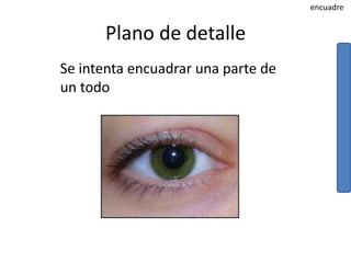 encuadre


      Plano de detalle
Se intenta encuadrar una parte de
un todo
 