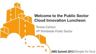 Welcome to the Public Sector
Cloud Innovation Luncheon
Teresa Carlson
VP Worldwide Public Sector
 