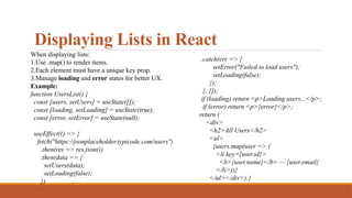 Mastering Data Fetching and Dynamic Display in React Applications | PPTX