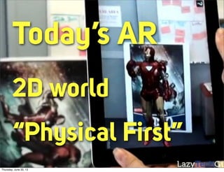 Today’s AR
2D world
“Physical First”
Thursday, June 20, 13