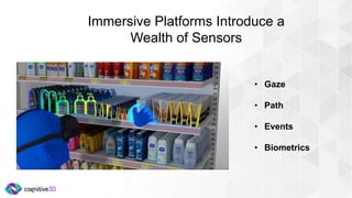 Immersive Platforms Introduce a
Wealth of Sensors
• Gaze
• Path
• Events
• Biometrics
 