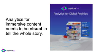 Analytics for
immersive content
needs to be visual to
tell the whole story.
 
