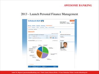 AWESOME BANKING
André M. Bajorat (paymentandbanking.com) // Boris Janek (ﬁnance20.de) // Franz Sebastian Welter (nextlevelbanking.de)
2013 - Launch Personal Finance Management
 