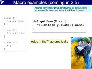 Parsing - Final Stages
106
Initialization
Semantic Analysis
Instruction Selection
Parsing
Conversion
Canonicalization
Class Generation
Output
Finalization
public greet()V
...
L1
...
ALOAD 0
GETFIELD Greeter.message
INVOKEINTERFACE callCurrent()
POP
...
 