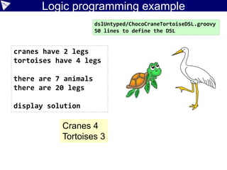 Macro method examples
@Macro
static Expression nullSafe(MacroContext macroContext, Expression expression) {
if (expression instanceof PropertyExpression) {
// exp.prop -> exp?.prop …
} else if (expression instanceof MethodCallExpression) {
// exp.method() -> exp?.method() …
}
return expression
}
• nullSafe
def getName(Z z) {
nullSafe(z.y.list[0].name)
}
 