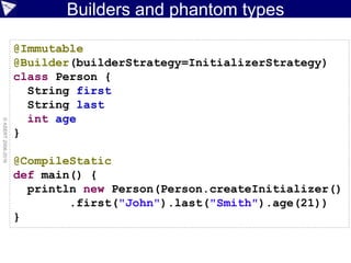 DSL Type Provider
@TypeChecked(extensions='NatureServeAnimalProvider.groovy')
def main() {
animals seen include SandhillCrane, GopherTortoise, ChihuahuanMillipede
leg count is 1020
head count is 8
display solution
}
Custom checker
provider/ChocoCraneTortoiseProvider.groovy
80 lines to define the DSL
25 lines to define the provider
 