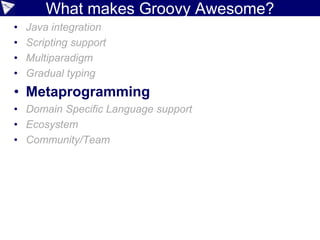 Gradual typing
• Dynamic by default
• Gradual typing
• Static type checking
• Extensible type system
Awesome
 