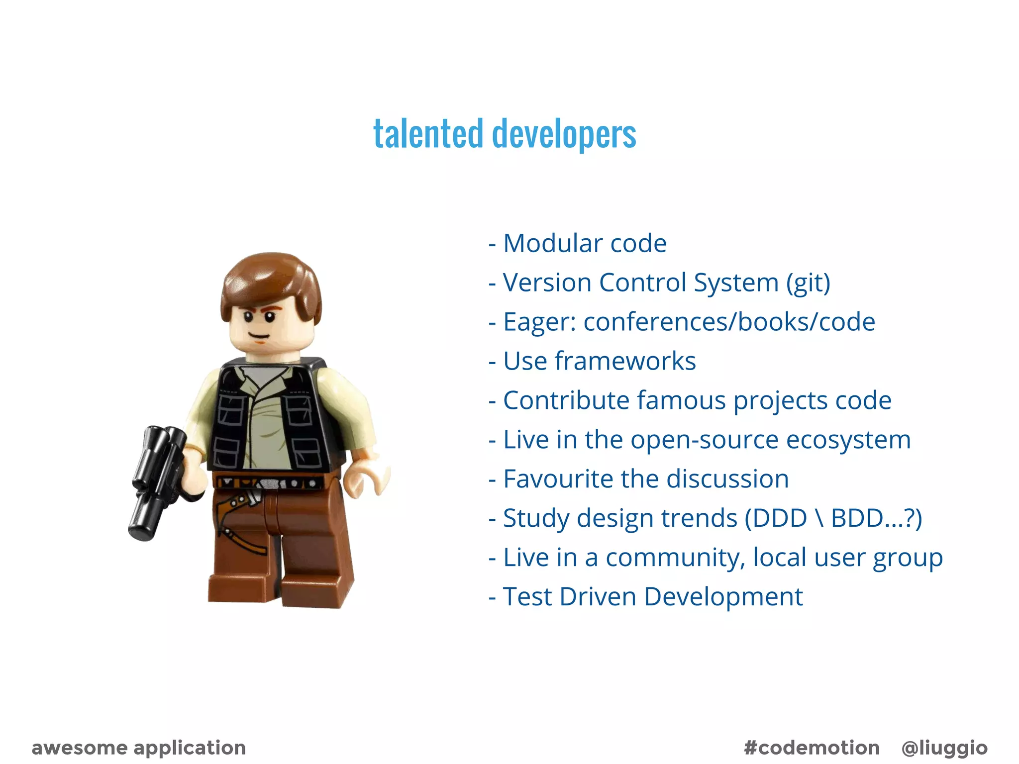 TDD
REFACTOR PASSFAIL
awesome application #codemotion @liuggio
 