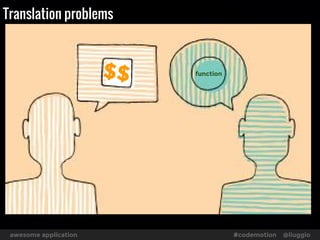 Application
presentation
awesome application #codemotion @liuggio
Domain model
REST
adapter
WEB
SCRIPT
A
D
A
PTER-y
U
se
Case
A
Use Case B
 